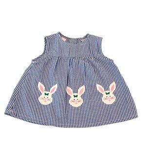 KT Kids Bunny Easter Dress Baby Girl 6-9M Blue White Gingham Seersucker Spring